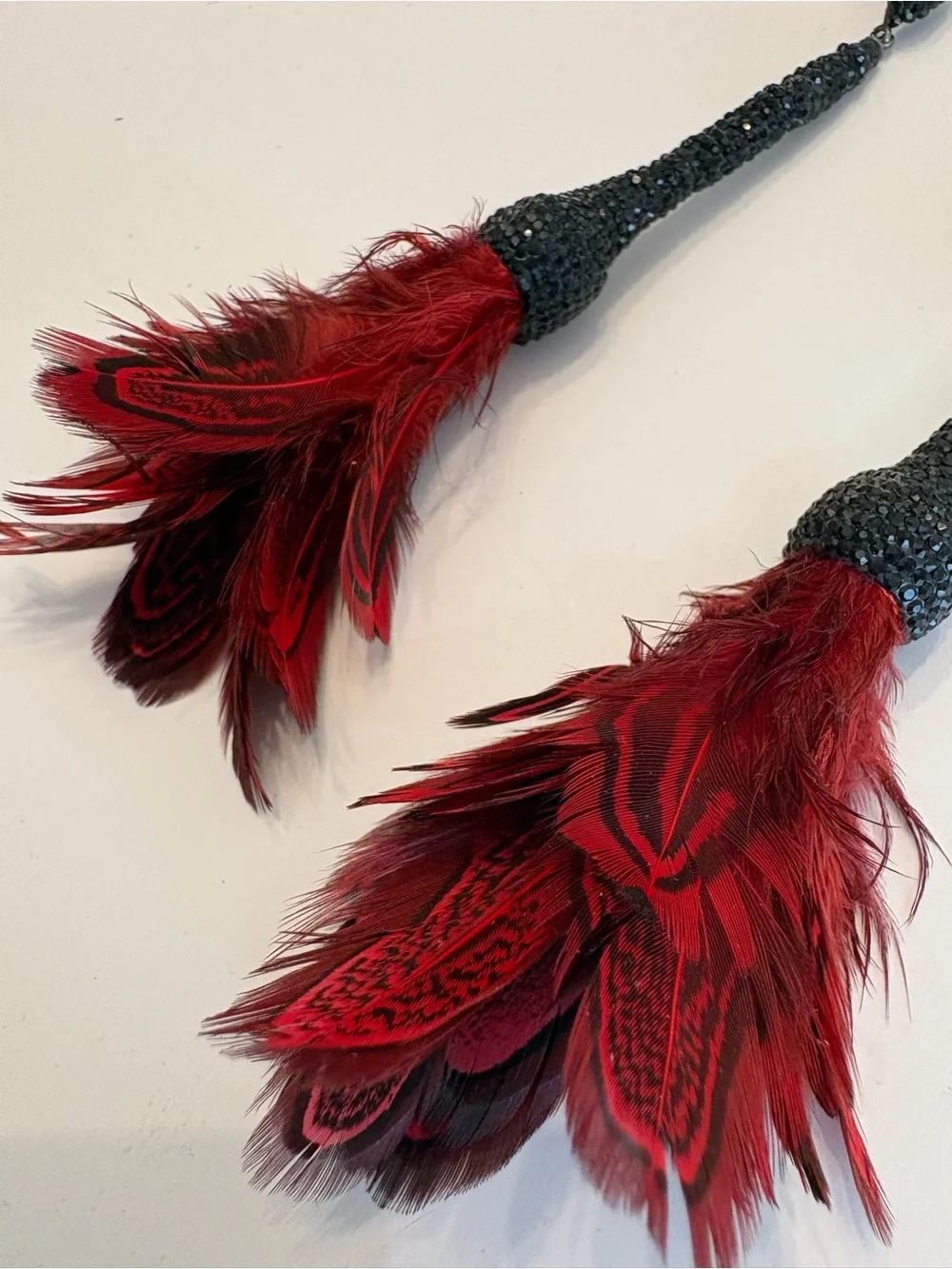 Black & Red Feather Drop Earrings - Women Accessories